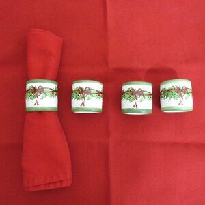 Christopher Radko Napkin Rings 4 Pc Set Holly Bows Ceramic Holiday Celebrations